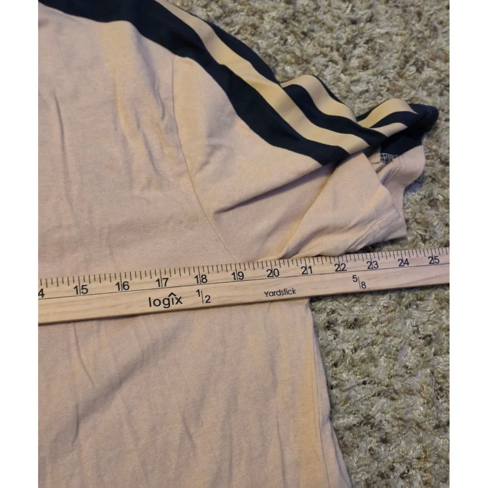 Adidas Future Icon 3‎ Stripe Short Sleeve T-Shirt Men's Size Medium Navy Tan